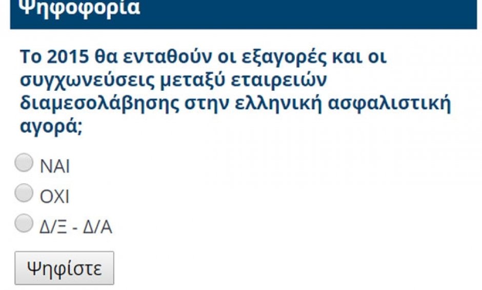 Ψηφοφορία: Το 2015 θα ενταθούν οι εξαγορές και οι συγχωνεύσεις μεταξύ εταιρειών διαμεσολάβησης στην ελληνική ασφαλιστική αγορά;