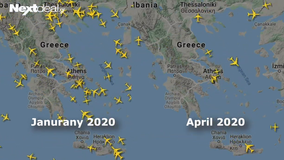 Covid-19: Η εντυπωσιακή μείωση της εναέριας κυκλοφορίας παγκοσμίως - Η περίπτωση της Ελλάδας (video)