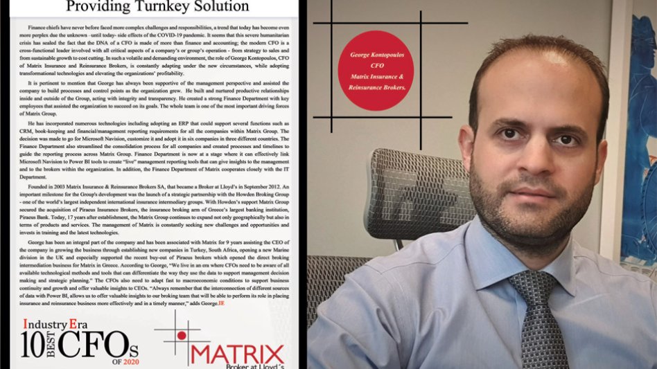 Εξαιρετική διάκριση για τον Γιώργο Κοντόπουλο, CFO της MATRIX Insurance & Reinsurance Brokers